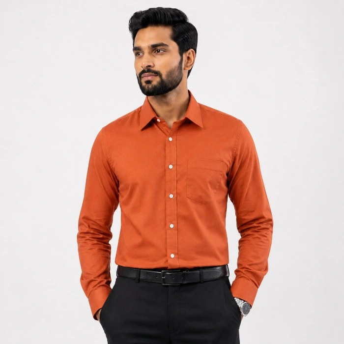 Signature Men S Formal Orange Long Sleeve Shirt